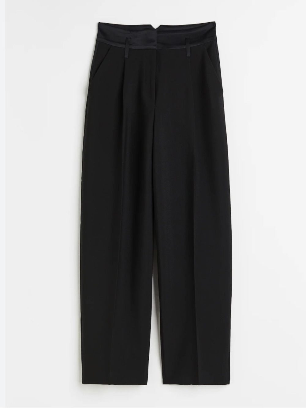 H&M Black Tuxedo Trousers Satin Trim High Waist Wide Leg Pleated Dress Pants S 4